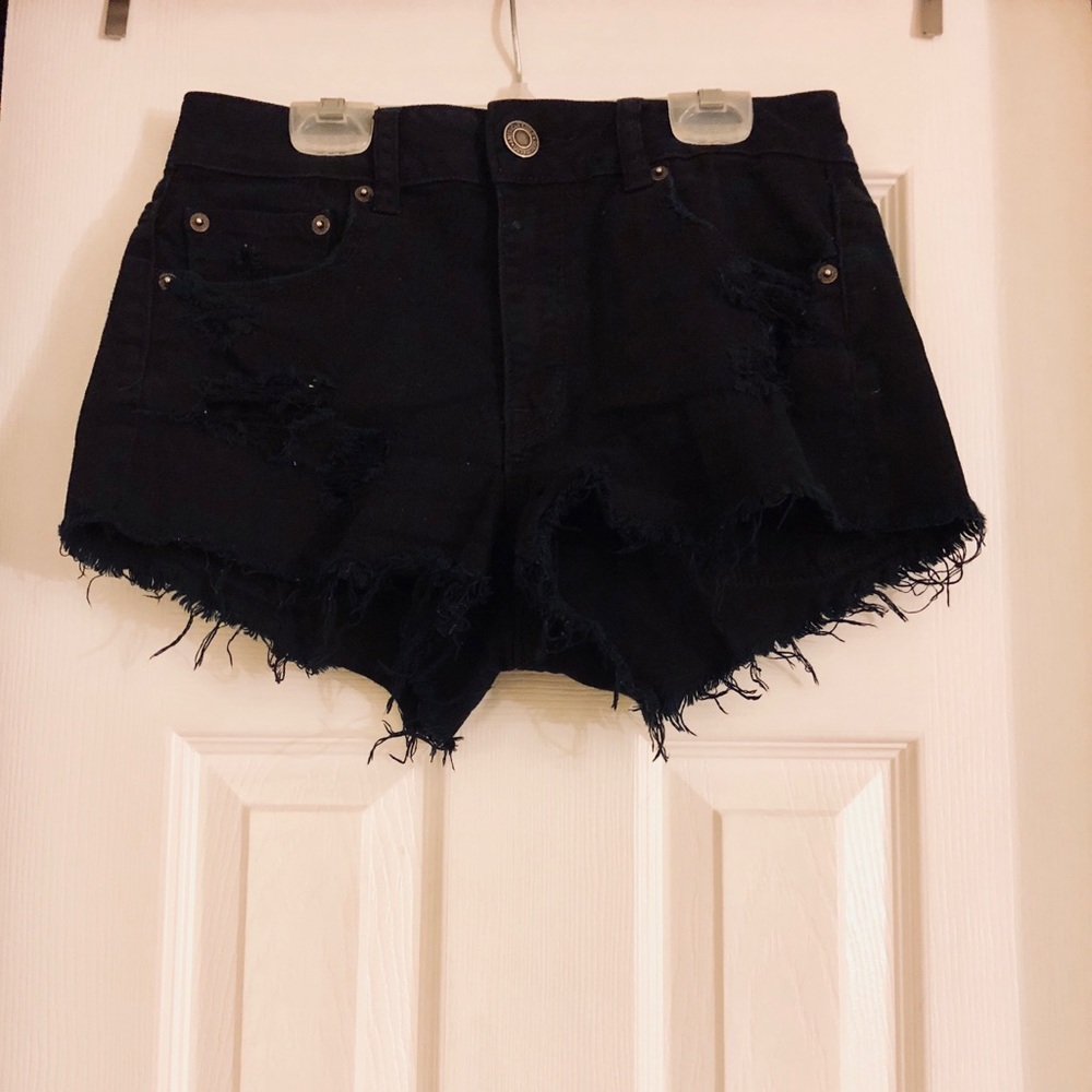 American Eagle Outfitters Black Ripped Jean Shorts